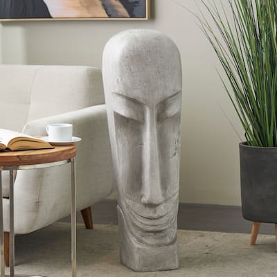 Gray Resin Tall Distressed Totem Face Decorative Sculpture