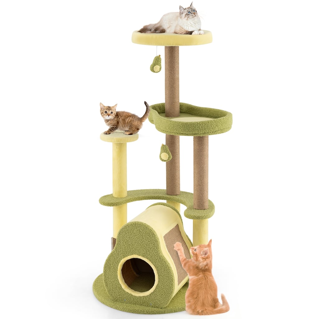 Multi-Level Avocado Cat Tree with Plush Perch and Scratching Posts