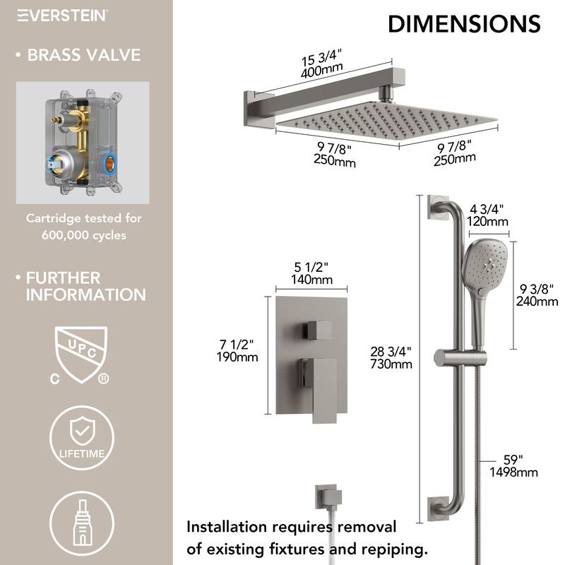 Pressure-Balanced Shower System ,10-Inch Rainfall Shower Faucet with 3-Function Handheld Shower