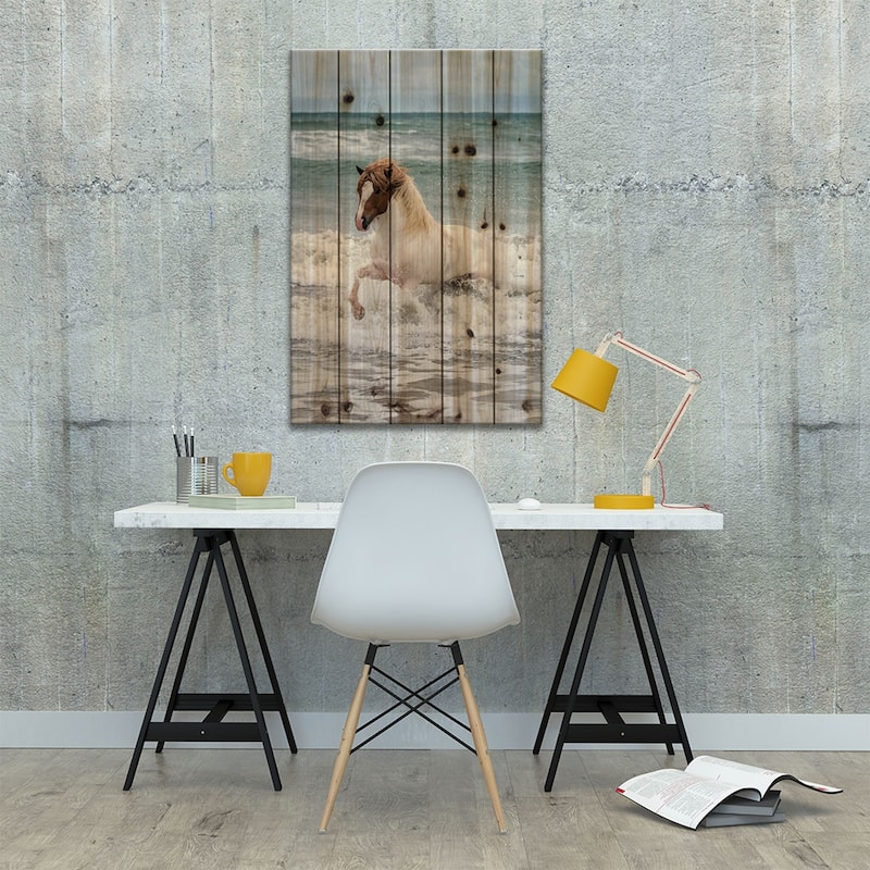 Icelandic Horse In The Sea, Longufjorur Beach, Snaefellsnes Peninsula, Vesturland, Iceland Print On Wood by Panoramic Images