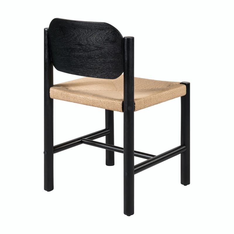 Wooden Armless Dining Chairs, Beige Paper Rope Weave Seat, Indoor Kitchen Chairs, Set of 2