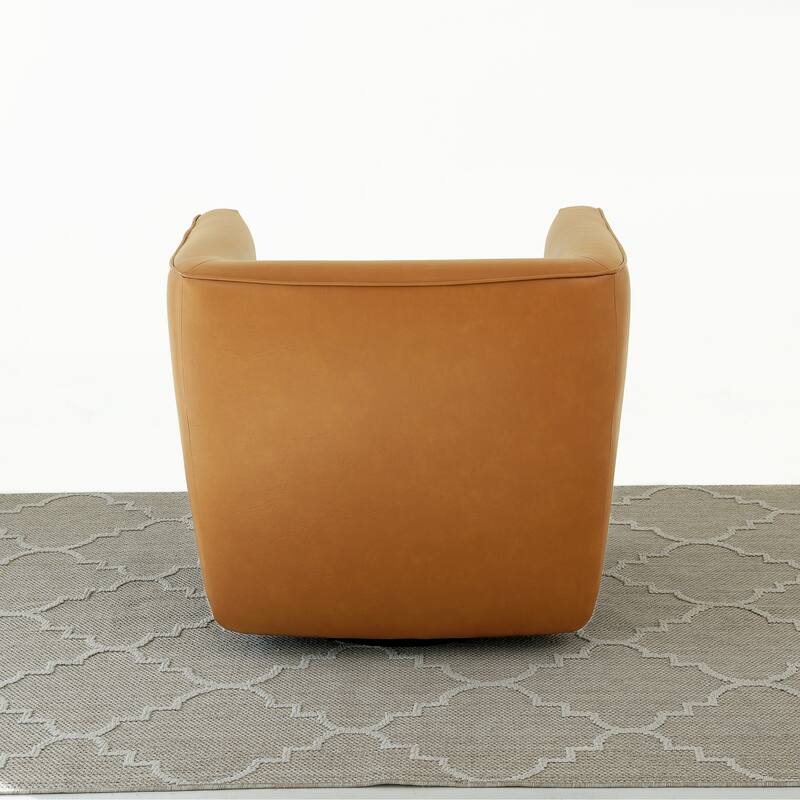 Willa Mid-Century Modern Upholstered Swivel Chair in Vegan Tan Leather