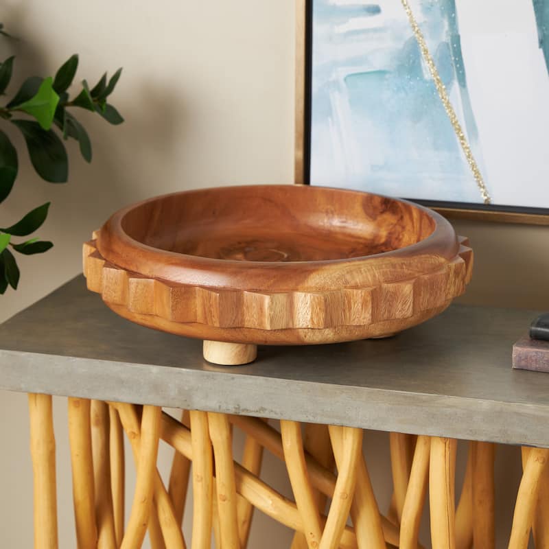 Teak Wood Gear Handmade Decorative Bowl with Peg Leg - Brown - Roche River Decor - 18"W x 18"L x 5"H