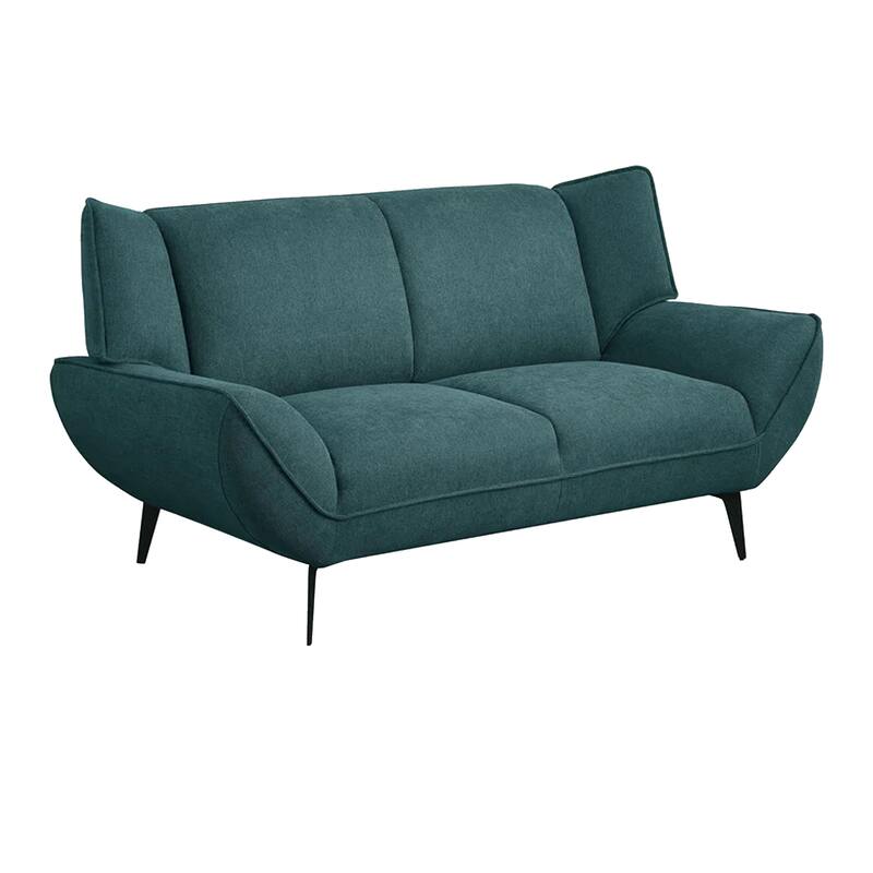 Toer 2 Piece Sofa, Loveseat Set, Flared Arms, Teal Blue Fabric, Black Legs