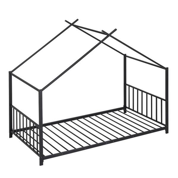 slide 2 of 7, Twin Size Metal House Platform Bed with Solid Metal Legs, Black Black - Twin