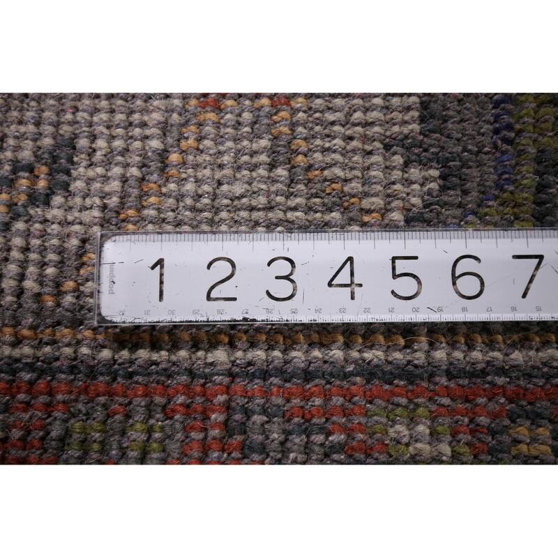 Geometric Heriz Serapi Area Rug Hand-Knotted Grey Wool Carpet - 7'11"x 10'1"
