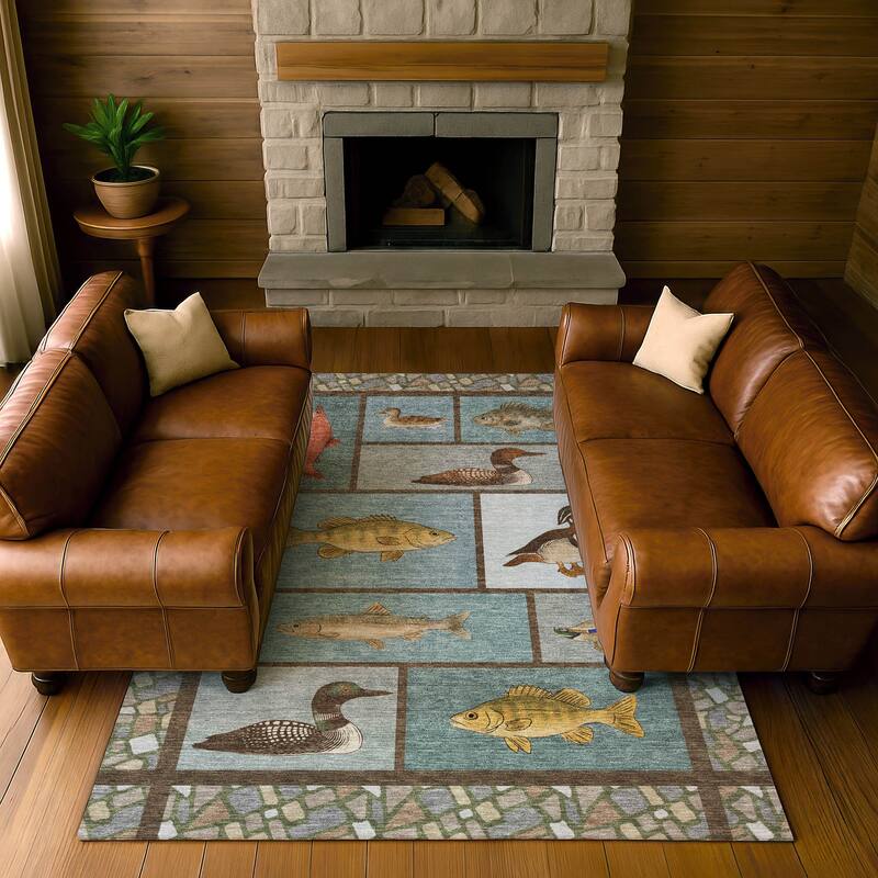 Machine Washable Indoor/ Outdoor Cabin Lodge Chantille Rug