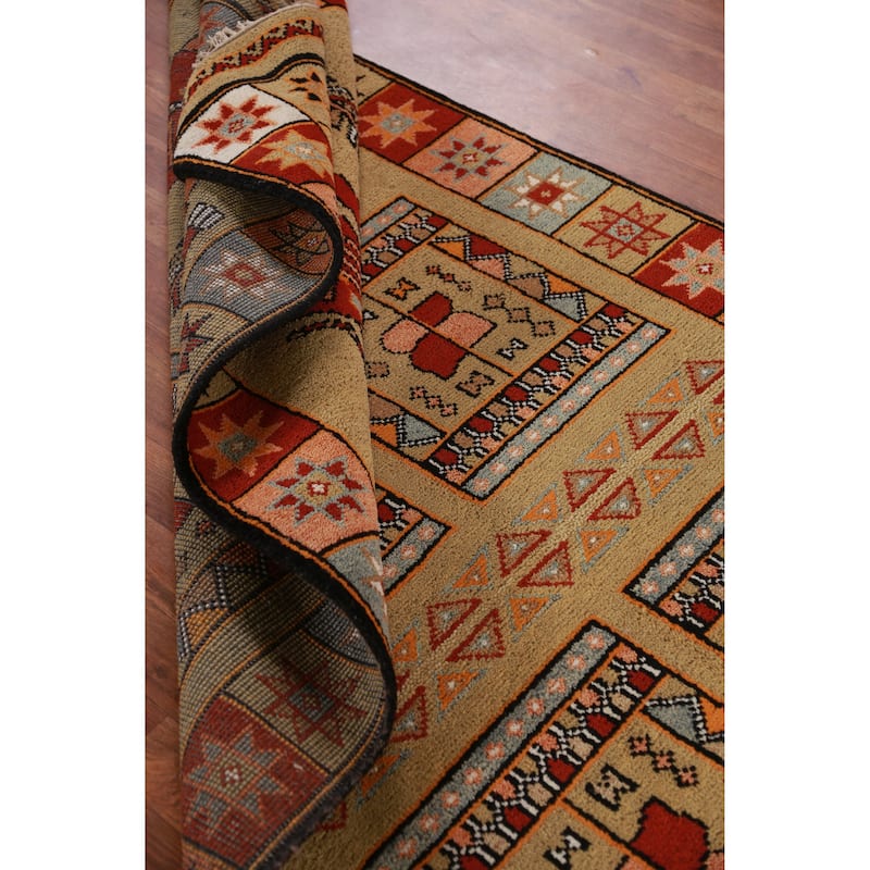 Hand Knotted Oriental 100% Wool Carpet Traditional Tribal Yellow & Gold Heriz (serapi) Runner Rug - 10' 0'' X 4' 1''