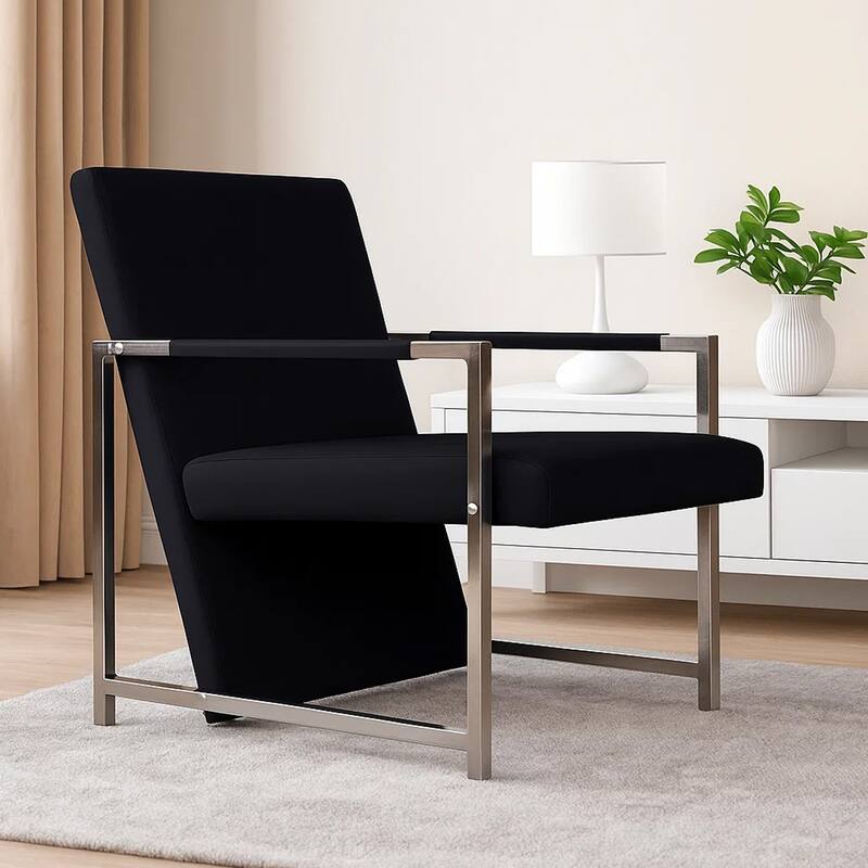 Sanna Ergonomic Armchair, Cubic Solid Wood Frame, Black Faux Leather