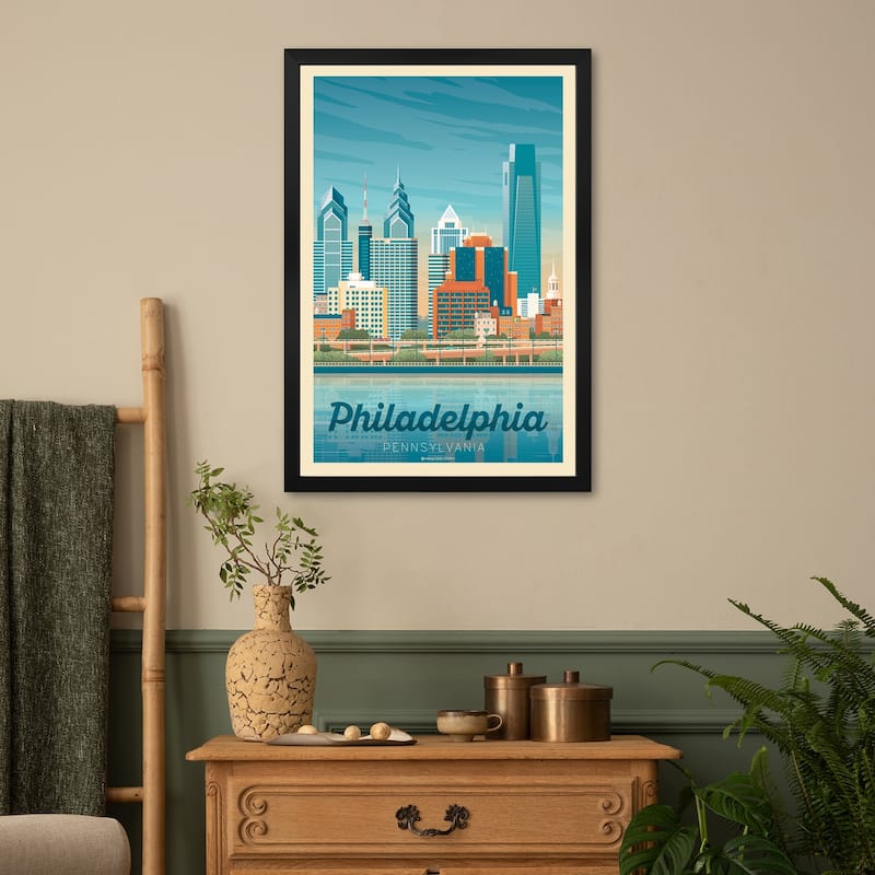 Philadelphia Pennsylvania Travel Poster Premium Framed Poster by Olahoop Travel Posters