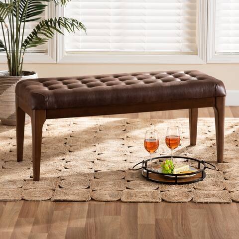 Walsh Mid-Century Modern Leather-Effect Polyester Upholstered Wood Dining Bench