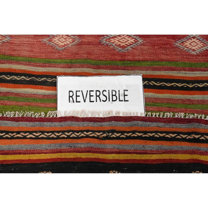 Hand Woven Oriental 100% Wool Carpet Southwestern Tribal Oranges & Rust Kilim Area Rug - 9' 2'' X 6' 1''