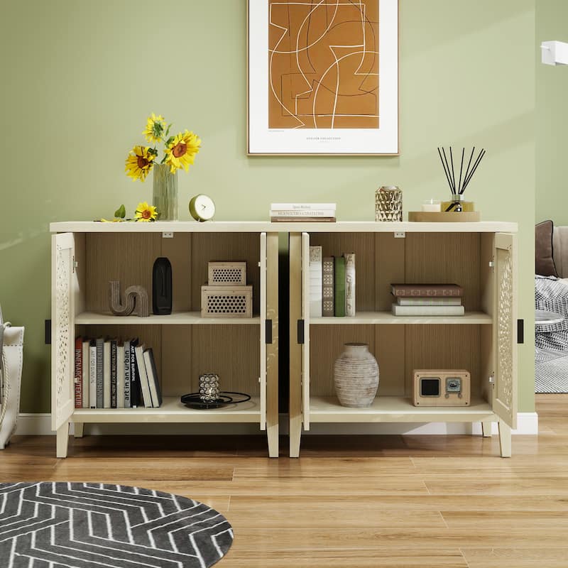 Waterproof Sideboard Buffet, Hollow-Carved 2 Door Accent Cabinet, Storage Cabinet with Adjustable Shelf