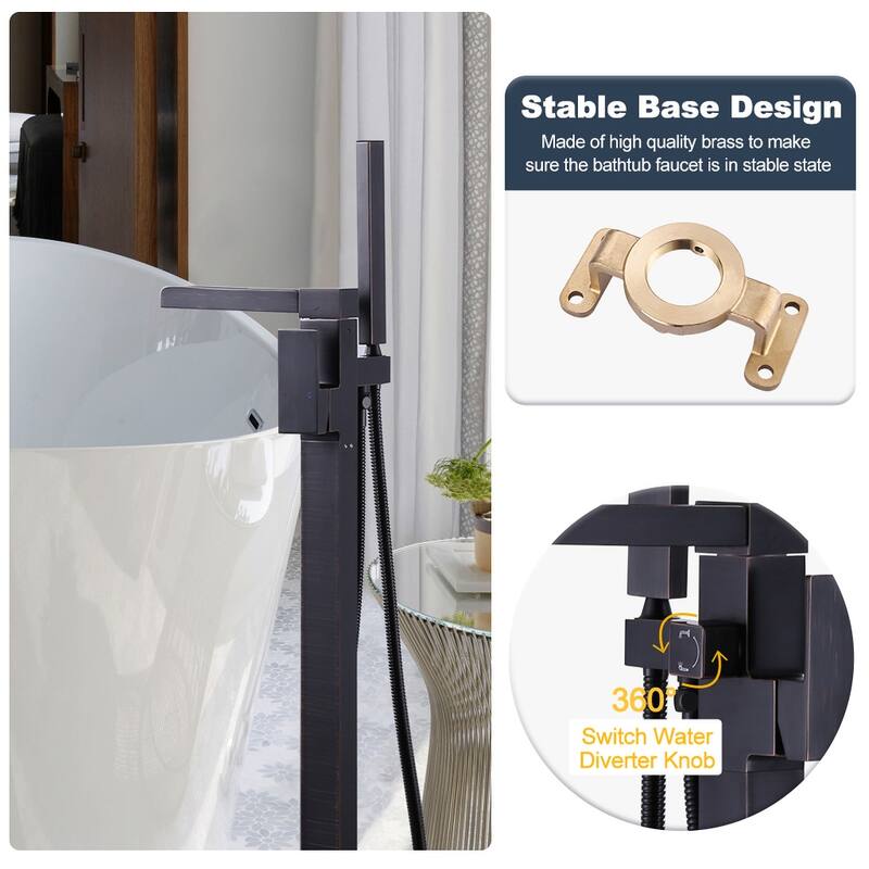 WOWOW Single Handle Freestanding Bathtub Faucet with Handheld Shower