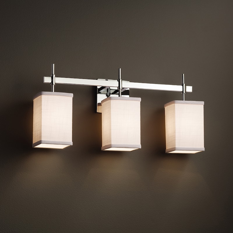 Justice Design Textile Union 3-light Polished Chrome Bath Bar, White Square - Flat Rim Shade