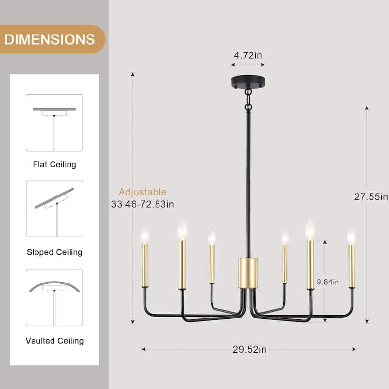 Modern 6-Light Simple Candle Chandelier for Kitchen Island, Living Room, Bedroom, Foyer