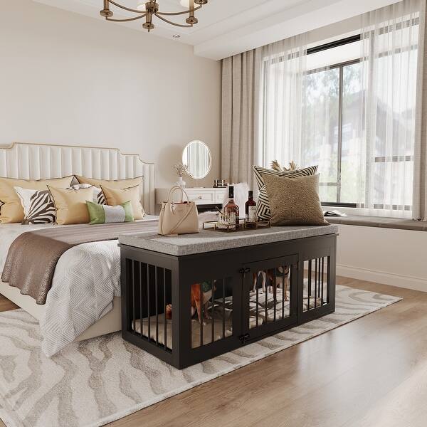 Curated visual reference: Chic Pet Haven Luxe Wooden Dog Crate Designer Home Bench Photo Inspiration