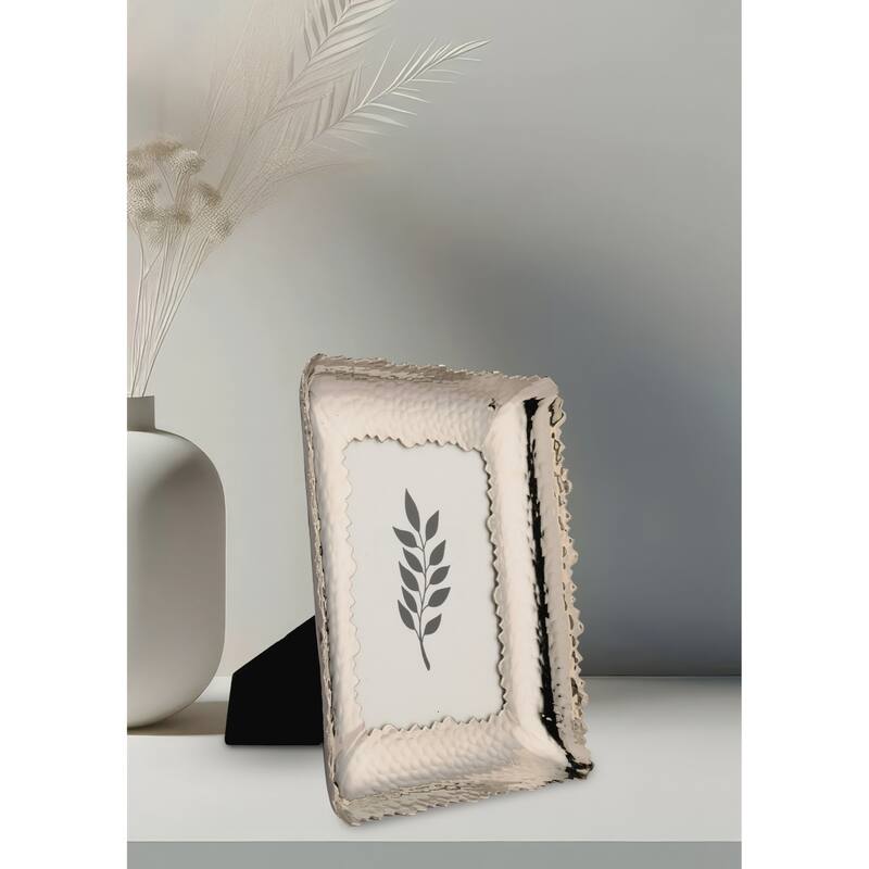 Abstract Brass Rectangular Picture Frame - for 4" x 6" Photo - Silver - 4-inchx6-inch