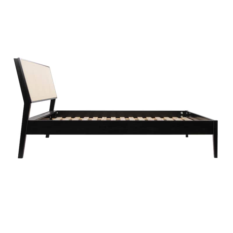 Crawford Solid Wood Bed with Woven Cane Headboard