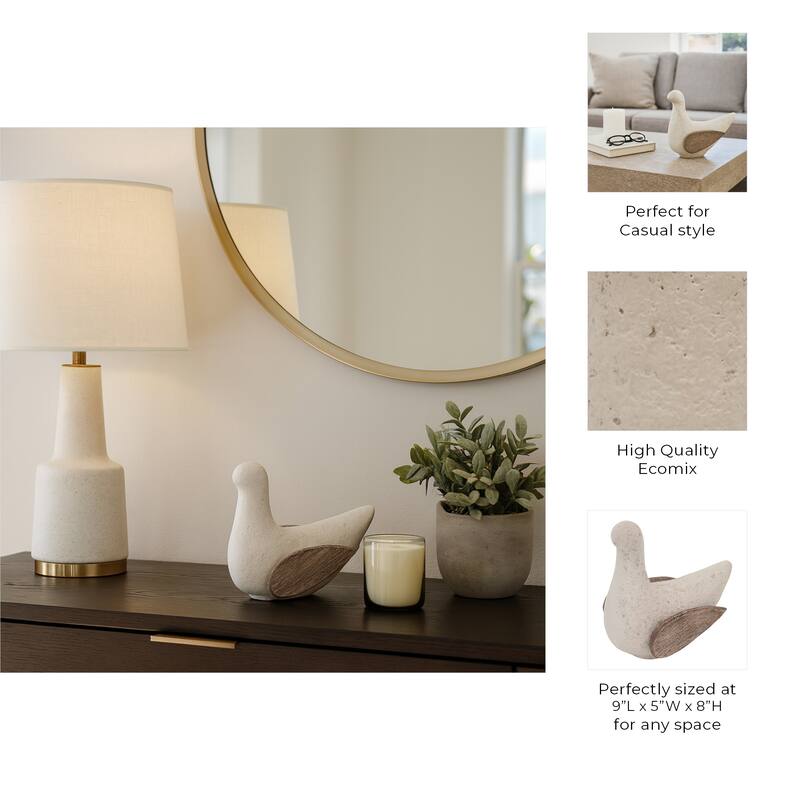 Ceramic Hand-Carved Bird Decorative Figurine - Ivory