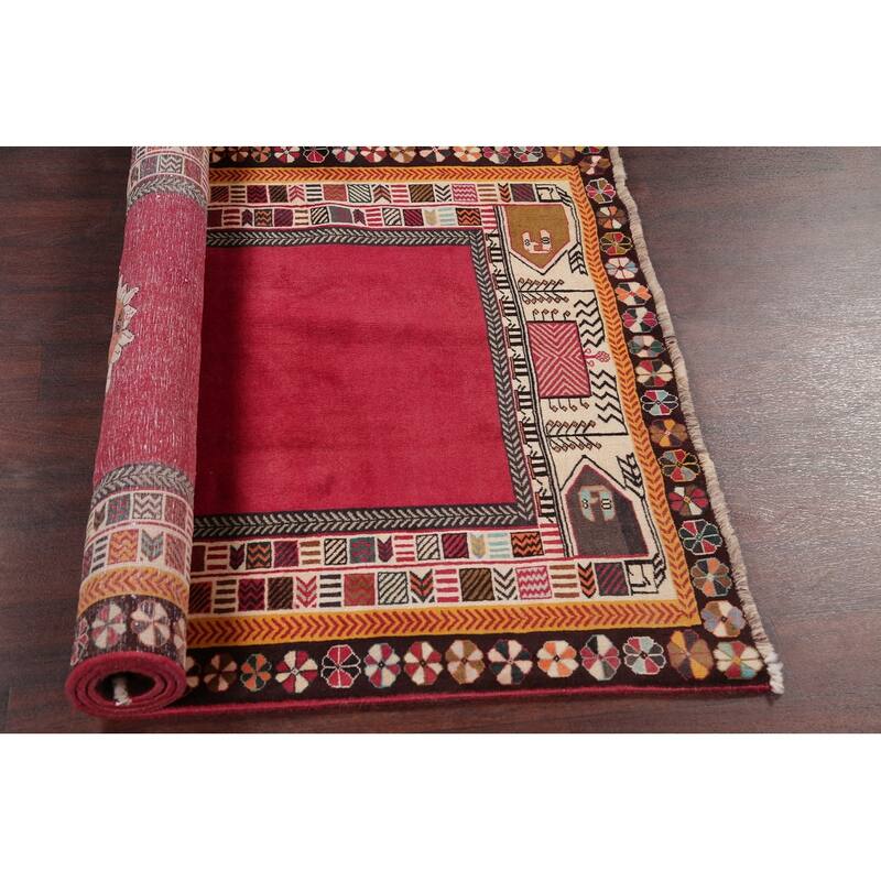 Hand Knotted Oriental 100% Wool Carpet Traditional Tribal Red Shiraz Area Rug - 5' 11'' X 4' 1''