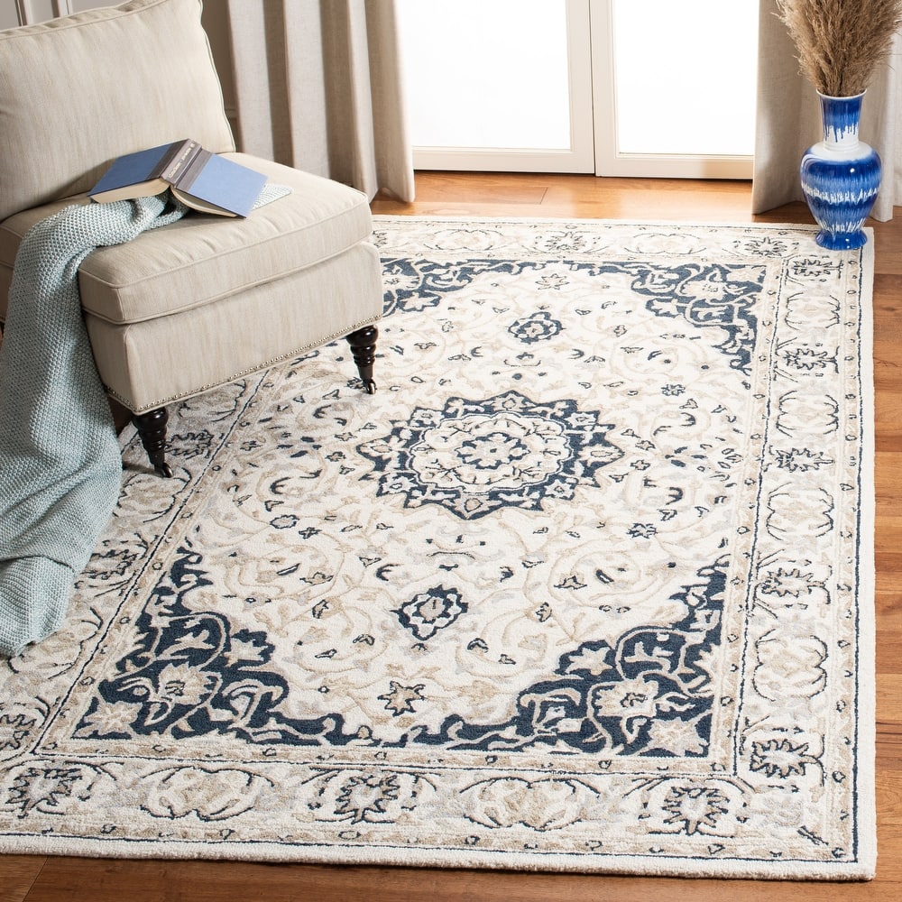 SAFAVIEH Handmade Micro-Loop Dashurie Transitional Medallion Wool Rug-