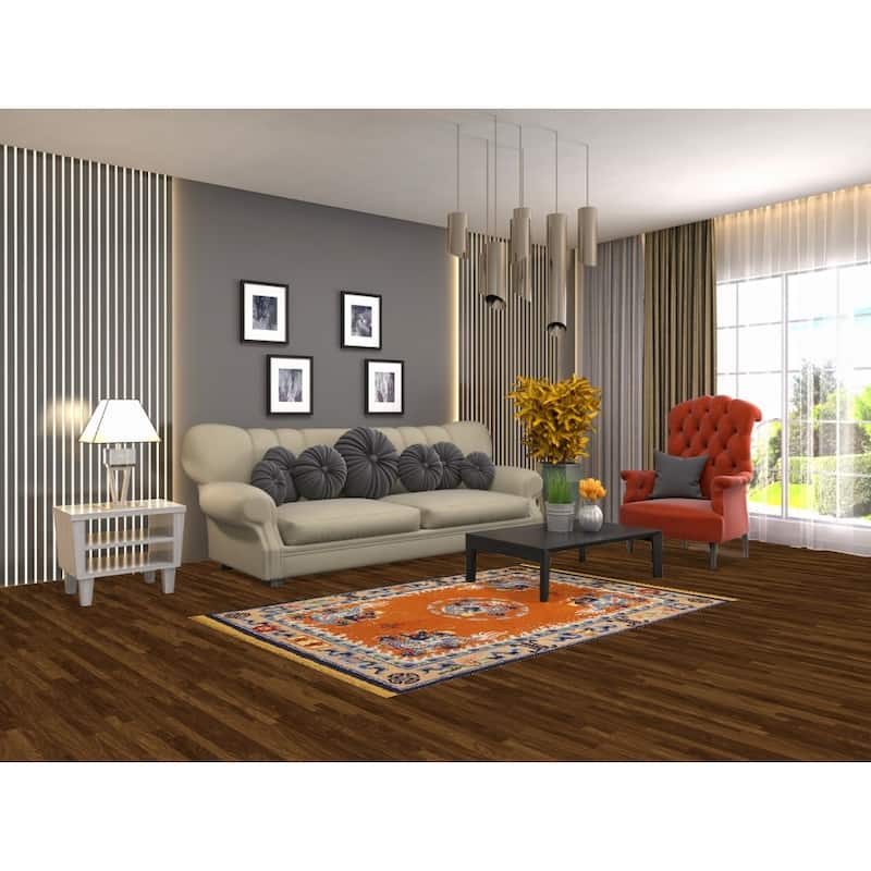 Hand Knotted Oriental Silk Carpet Traditional Medallion Oranges & Rust Art Deco Area Rug - 6' 2'' X 4' 0''