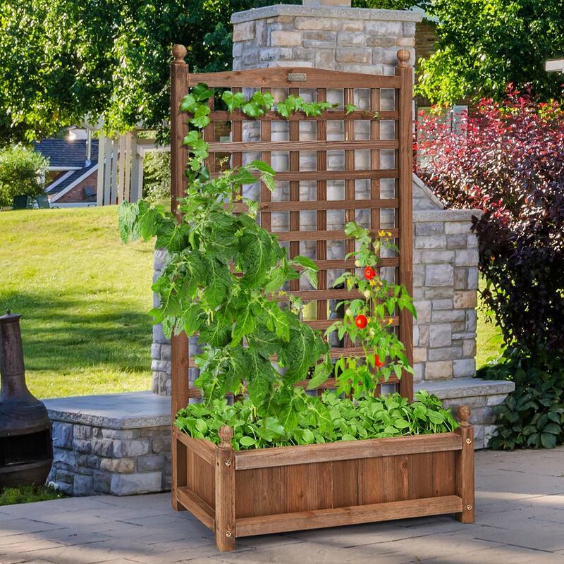 Costway Solid Wood Planter Box with Trellis Weather-Resistant Outdoor - 25'' (L) X 11'' (W) X 48'' (H)