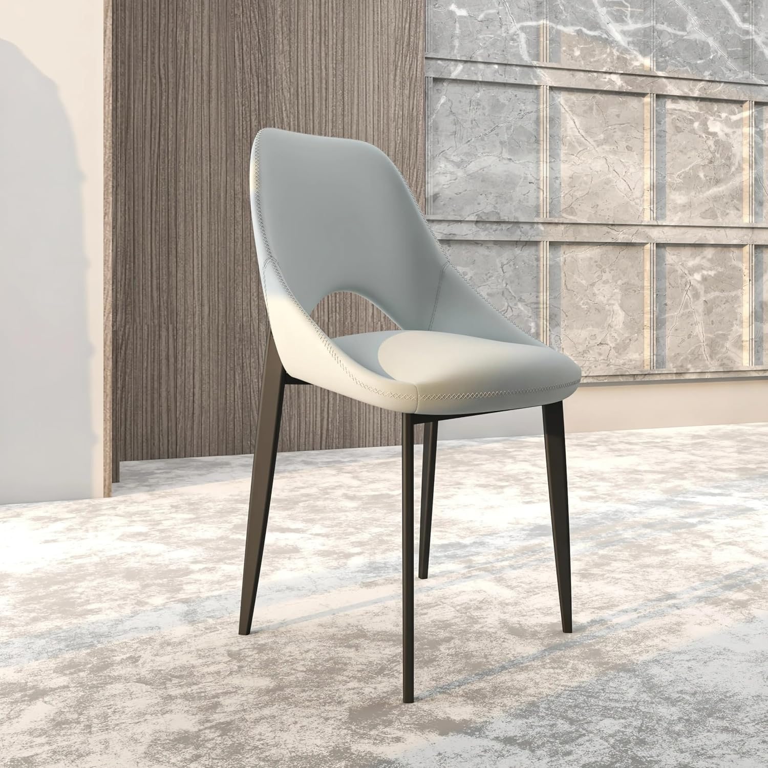 Amalfi Mid-Century Modern Fabric Upholstered Dining Side Chair with Open Back & Metal Legs for Kitchen, Dining Room, Living Room