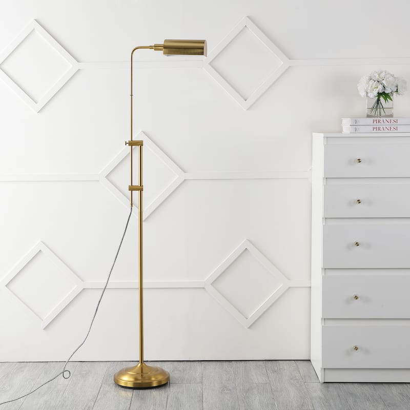 Louis 63" Industrial Minimalist Height-Adjustable Iron Pharmacy LED Floor Lamp, Brass Gold by JONATHAN Y