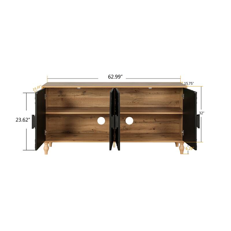 Carved Symmetrical Design Door And Wood Coloured Frame For TV Stand Table,Living Room ,Entryway