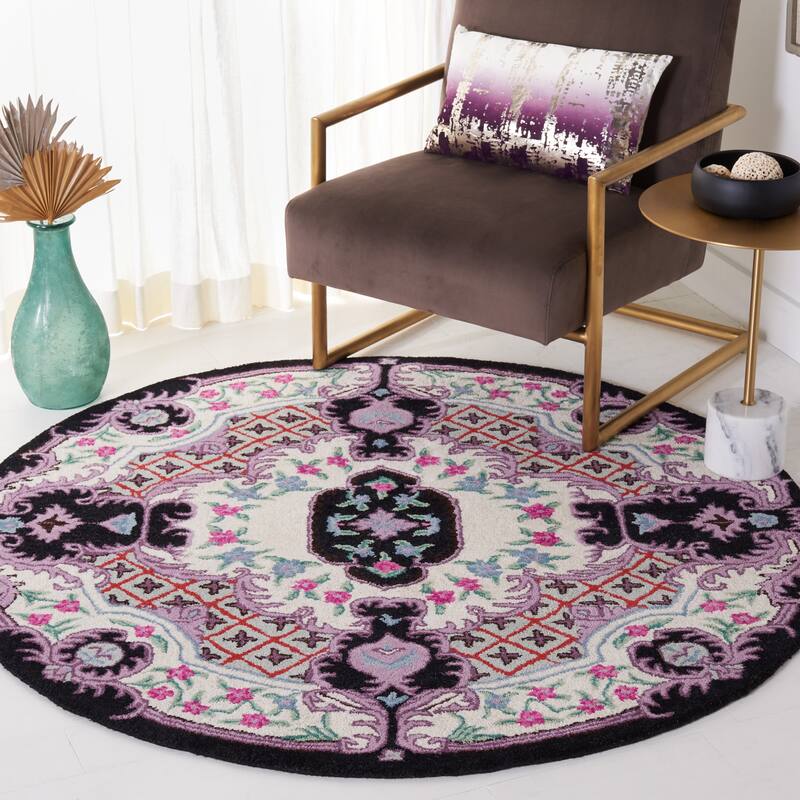 SAFAVIEH Handmade Bellagio Tatevik Oriental Medallion Wool Rug - 5' Round - Ivory/Black