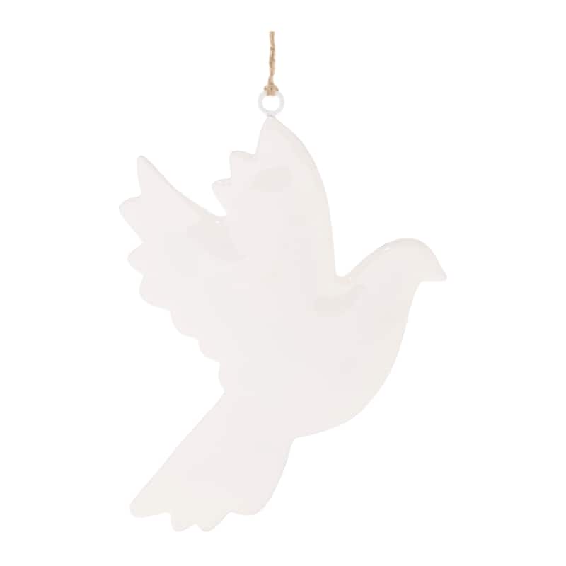 Set of 6 White Metal Dove Ornaments for Christmas Tree Decor - 6.25" x 0.25" x 6.5" - White