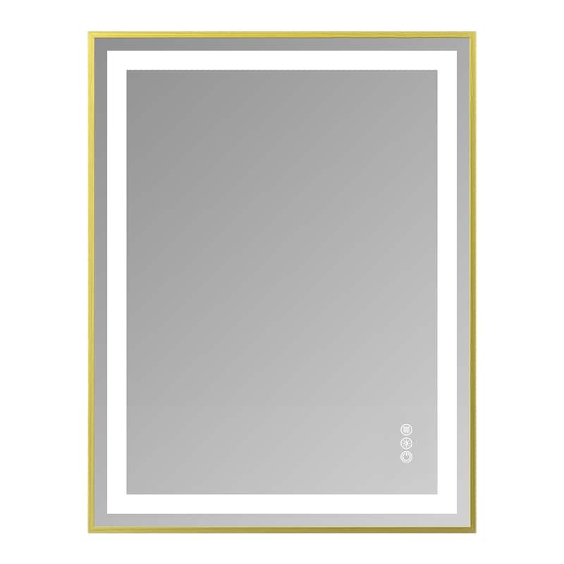 Gold-Silver LED Vanity Mirror with Tempered Glass, Defog and Dimmable Lights - 36" W x 28" H - Gold-Silver
