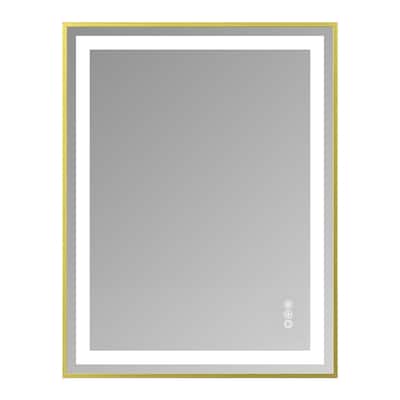Gold-Silver LED Vanity Mirror with Tempered Glass, Defog and Dimmable Lights - 36" W x 28" H