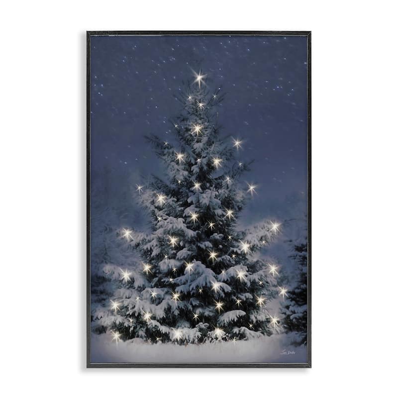 Stupell Snowy Nighttime Christmas Tree Framed Giclee Art Design By Lori Deiter - 12 x 18 - Black