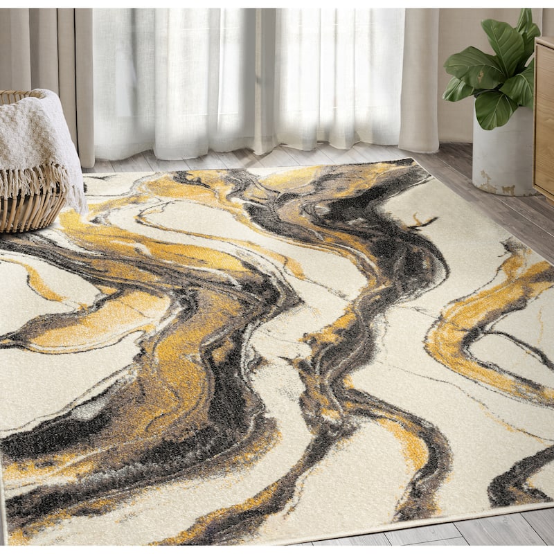 Abani Rugs Laguna LAG240A Modern Yellow Marble Area Rug - 4' x 6' - Grey