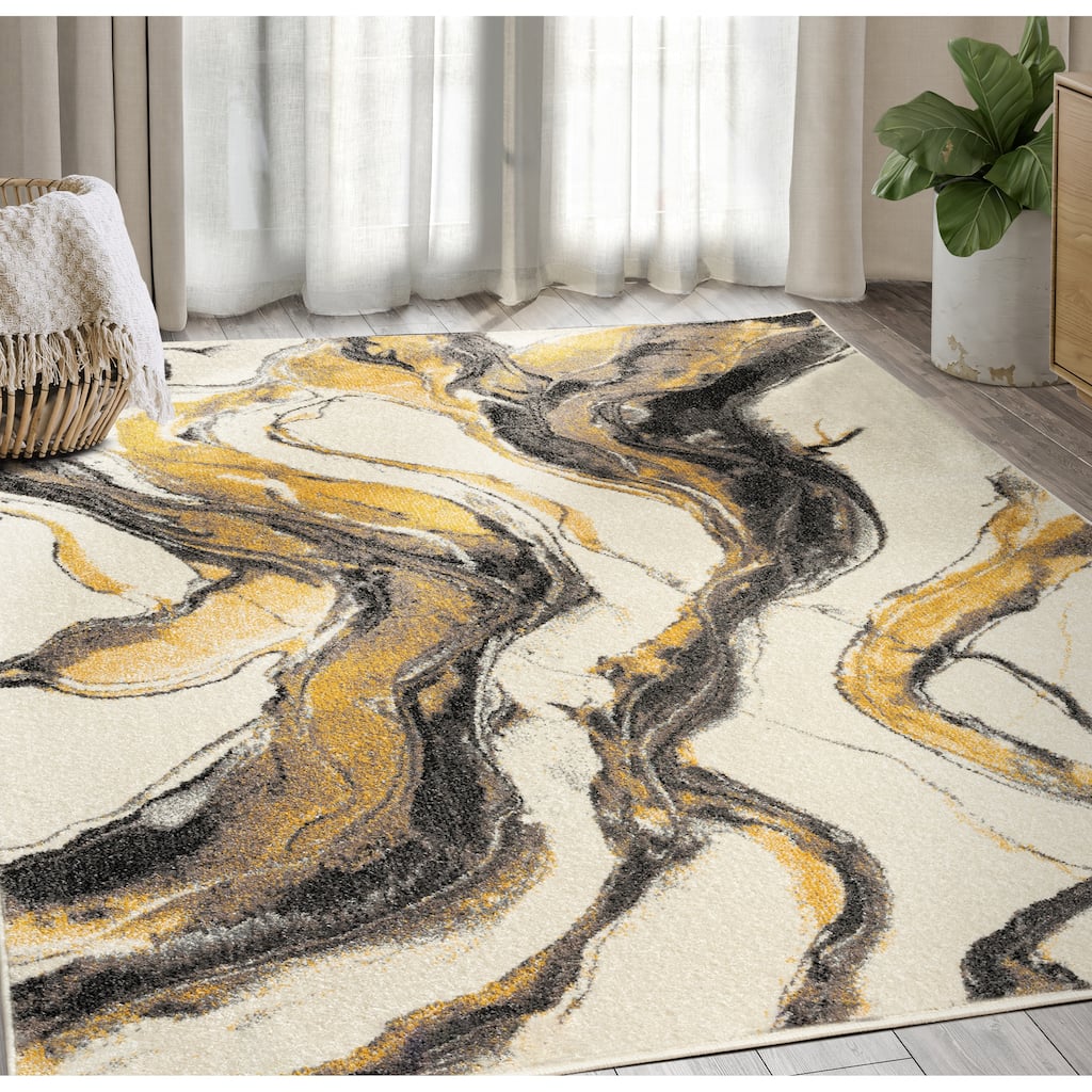 Abani Rugs Laguna LAG240A Modern Yellow Marble Area Rug