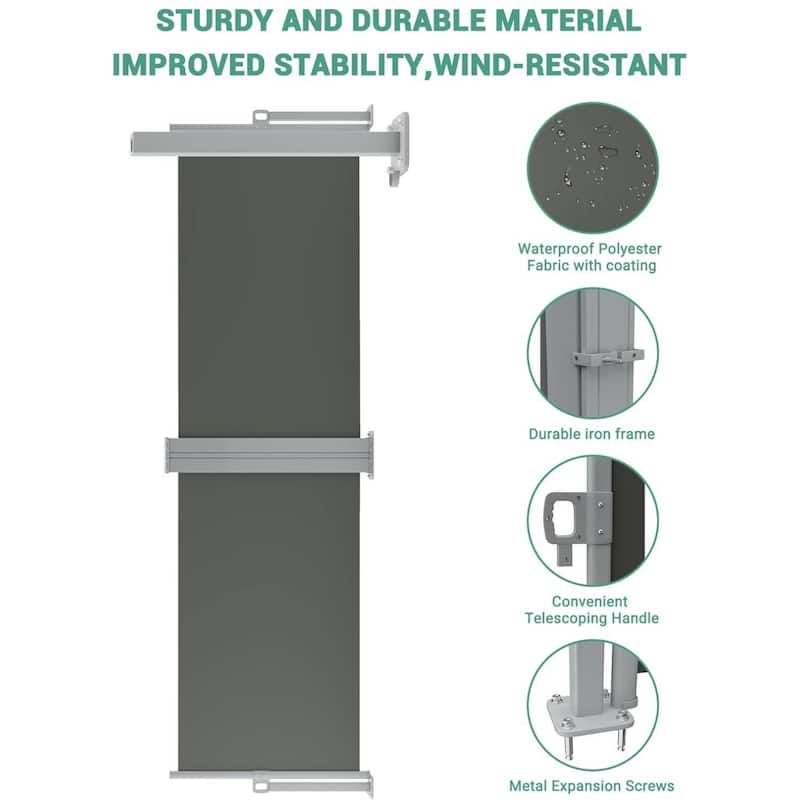 71 in x236 in Retractable Side Awning, Privacy Screen Protection Awning for Patio, Balcony and Pools - N/A
