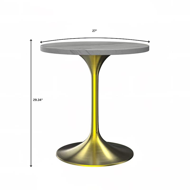 LeisureMod Verve Round Dining Table with Resin TableTop and Brushed Gold Base for Kitchen & Dining Room