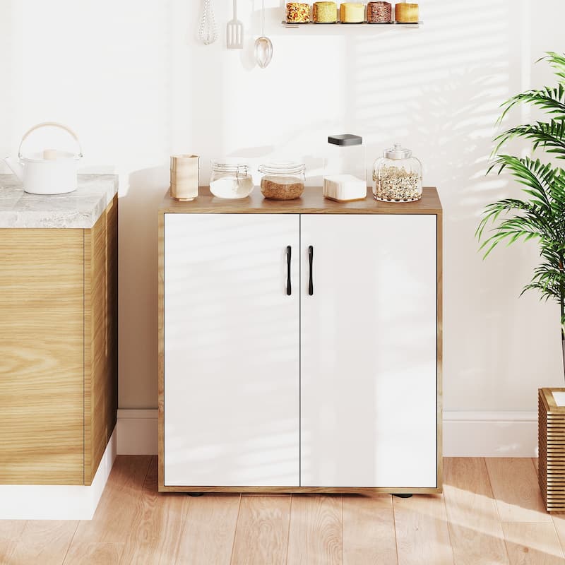 Gymax Coffee Bar Cabinet 2-Door Kitchen Storage Cabinet w/ 5-Position