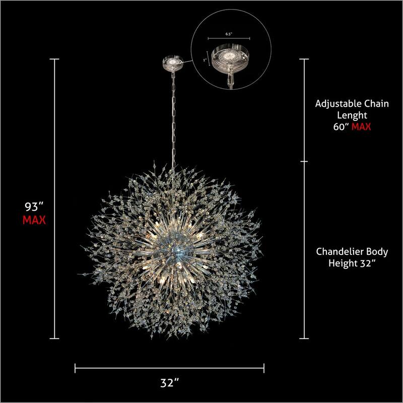 Starburst Modern Crystal Chandelier 32" Wide Crystal Lighting Fixture