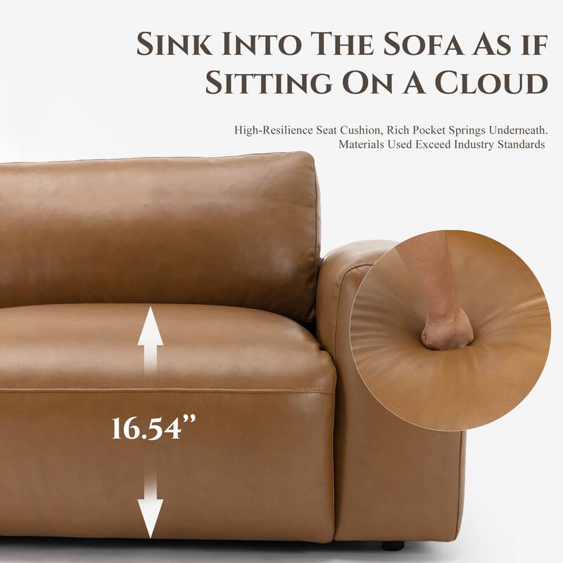 95" Oversized 3-Seater Sofa - Extra Deep Seats & Wide Arms, Down-Filled PU Leather Couch for Living Room, Apartment