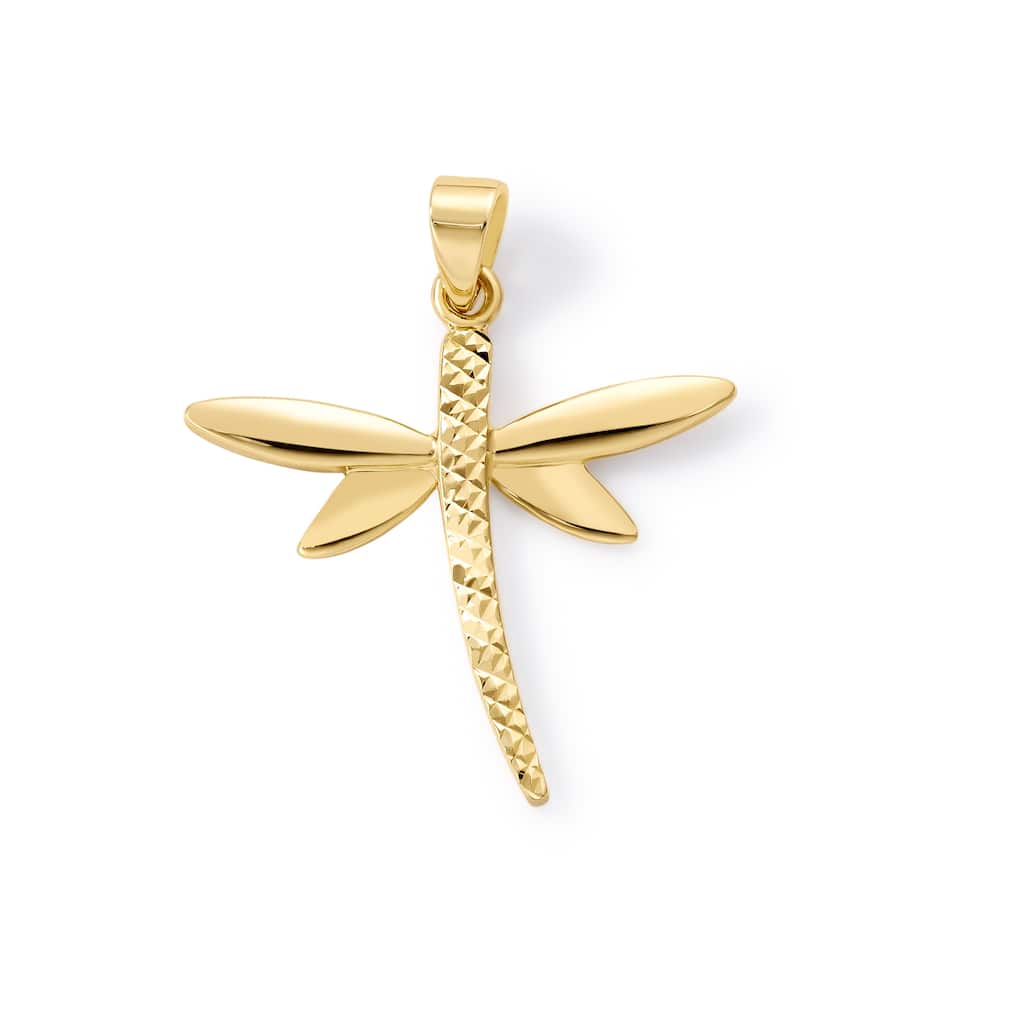 Clover 14K Yellow Gold Diamond-Cut Dragonfly Pendant