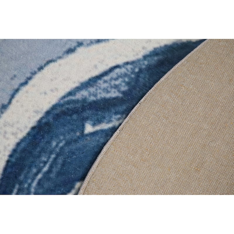 Machine-Made Washable Contemporary Blue Rug Oriental Decorative Carpet