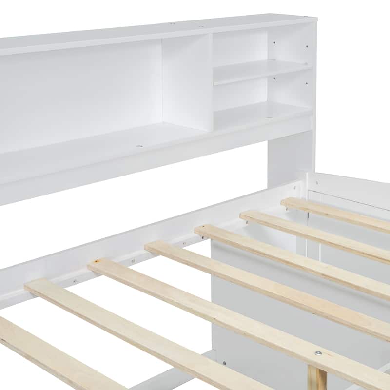Full Size Daybed with 2 Bedside Cabinets, Top Shelves and 4 Drawers