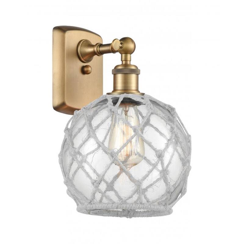 Innovations Lighting Farmhouse Rope 13" Tall Bathroom Sconce - Brushed Brass / Clear / White