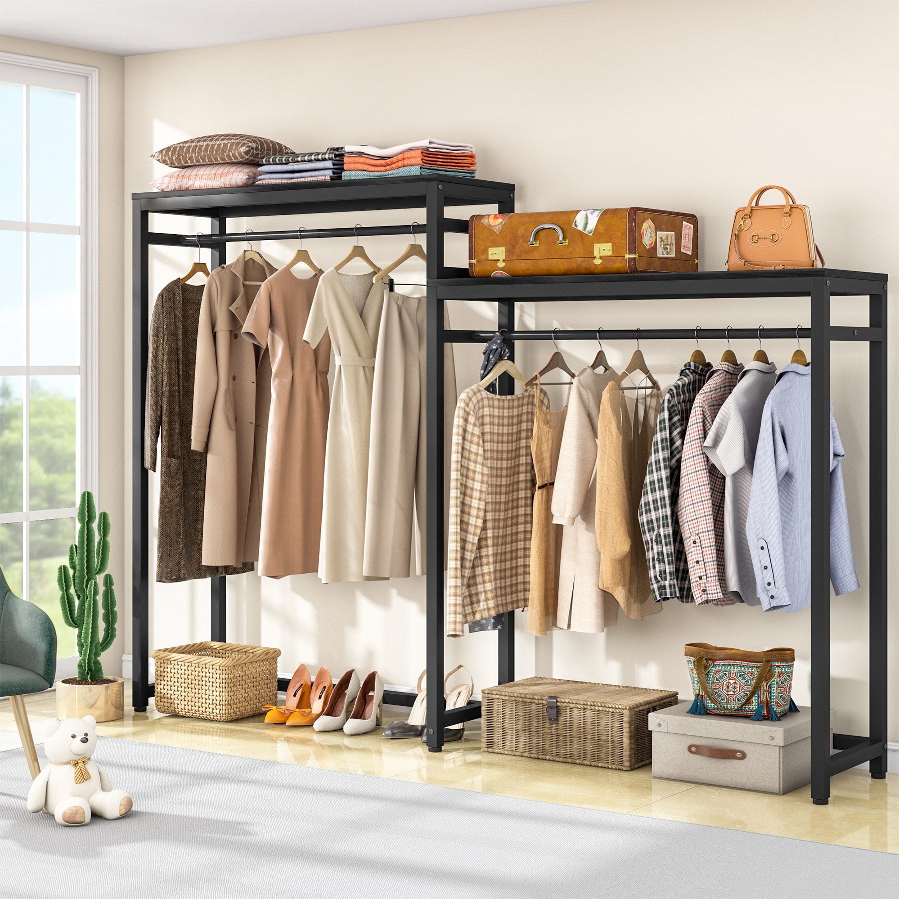 Extra Large Closet Organizer with Hooks Clothes Rack with Shelves and  hanging Rod - On Sale - Bed Bath & Beyond - 32465425
