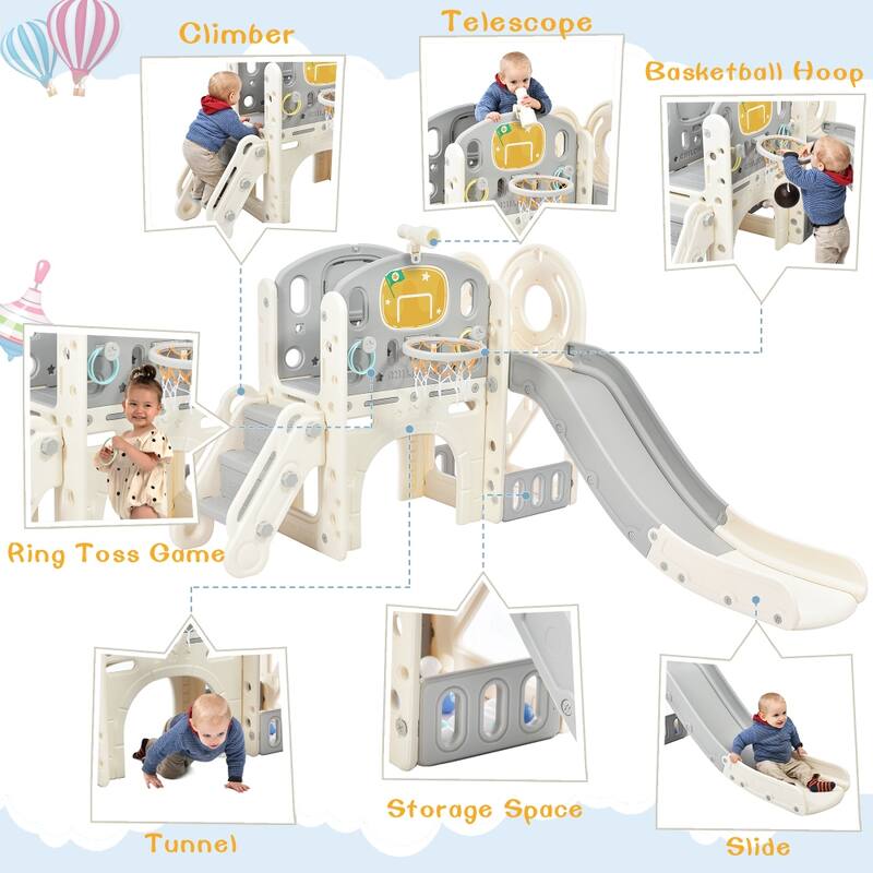 Freestanding 73.2 in.W Kids Slide Castle Climbing Playset Structure