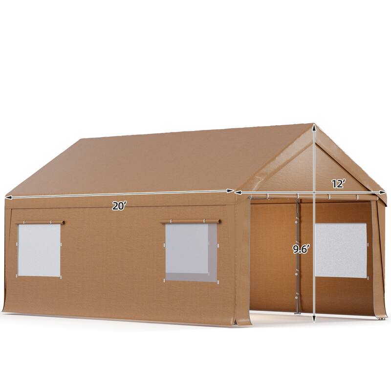 Heavy Duty Enclosed Carport Shelter, Waterproof UV-Resistant Canopy with Steel Frame & Roll-Up Windows
